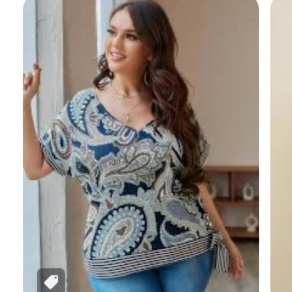 Blue Paisley Tie Flowy Blouse - Picture 1 of 14